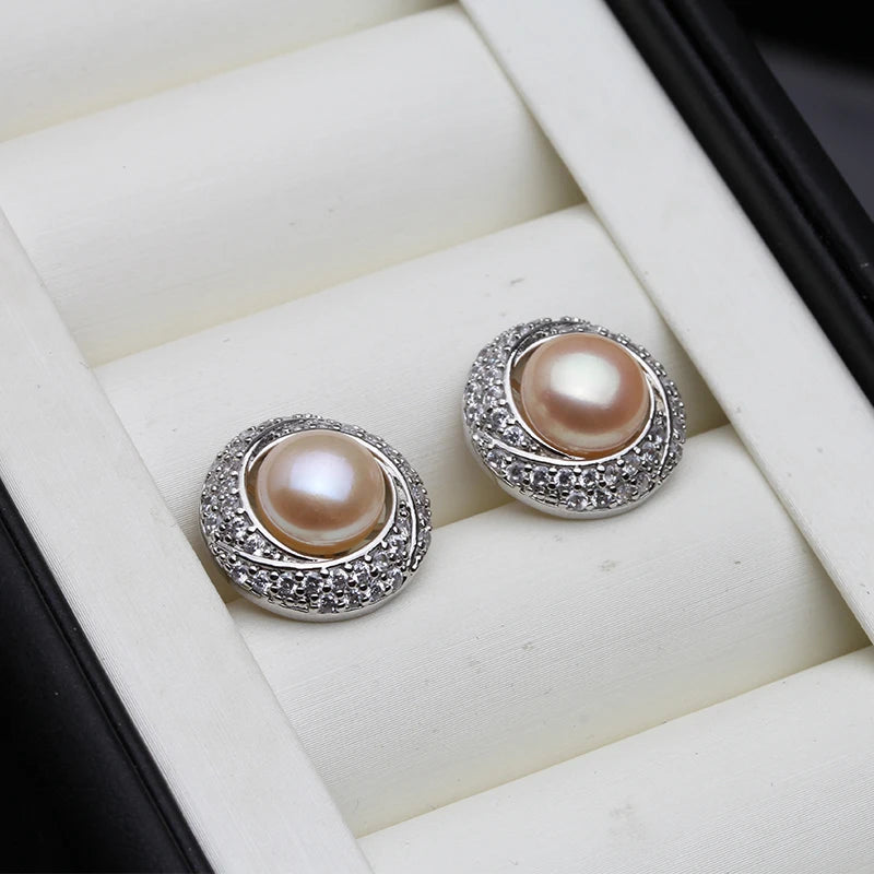 925 Silver Natural Pearl Earrings , Trend Big Freshwater Pearl
