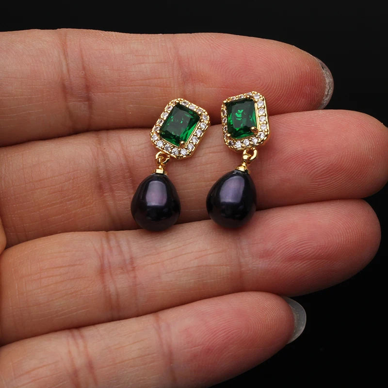 Real Natural Black Pearl Earrings For Women,Fresh Water Gold Plated Earrings