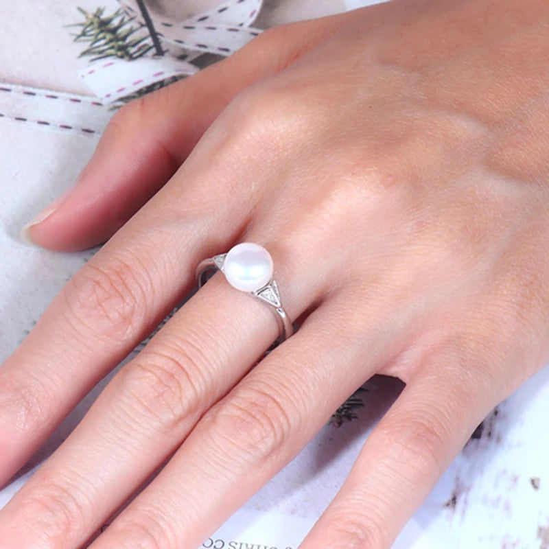 Real Natural Freshwater Pink Pearl Rings For Women,925 Sterling Silver Pearl Ring Adjustable