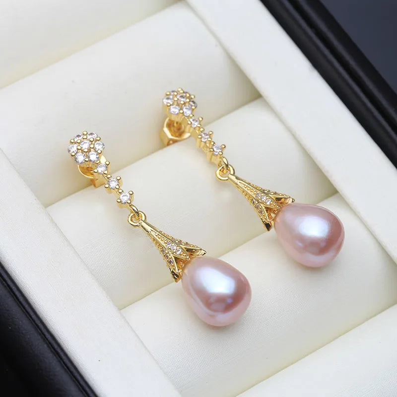 Real Freshwater Natural Pearl Earrings Gold Plated Earring