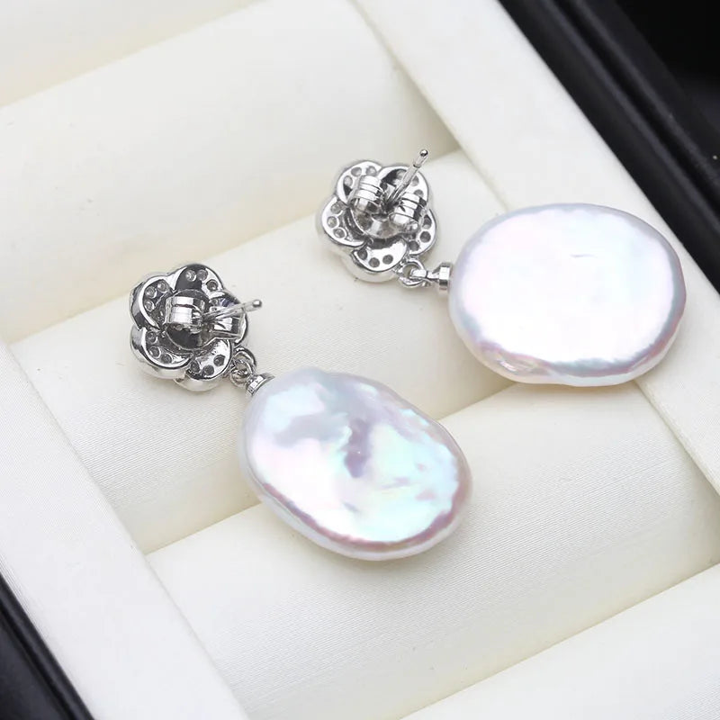 Real Beautiful Baroque Pearl Earrings 925 Silver Natural Pearl Drop Earring