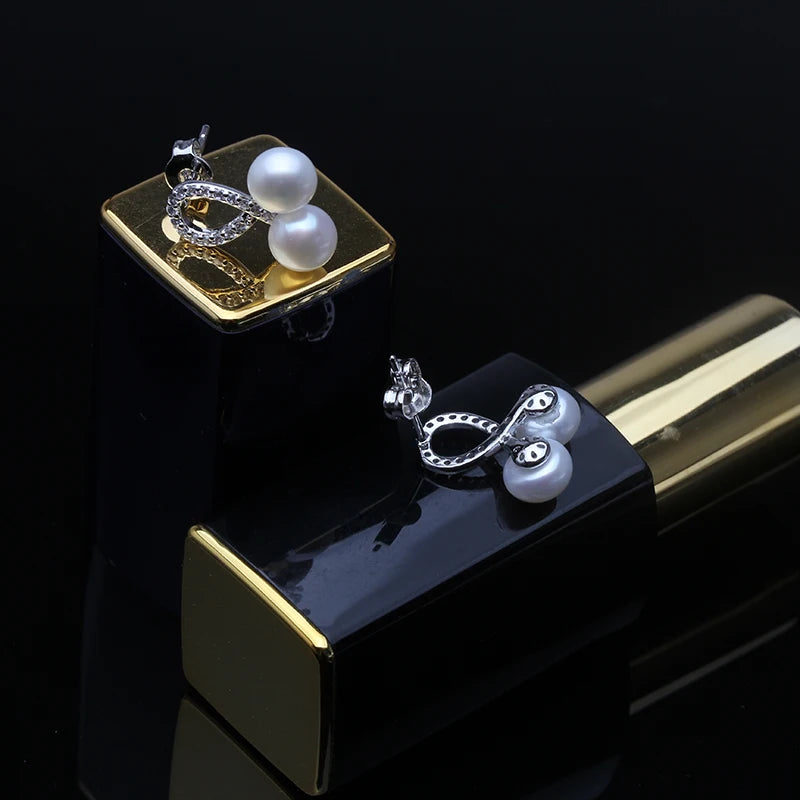 White Freshwater Natural Pearl Flower Earring For Women,Real Silver 925 Pearl Earring Fine Jewelry