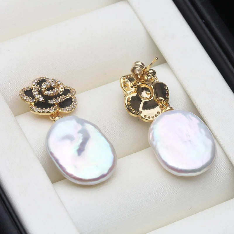 Natural Fresh Water Large Baroque Pearl Earrings Woman,Bridal Silver 925 Pearl Earring