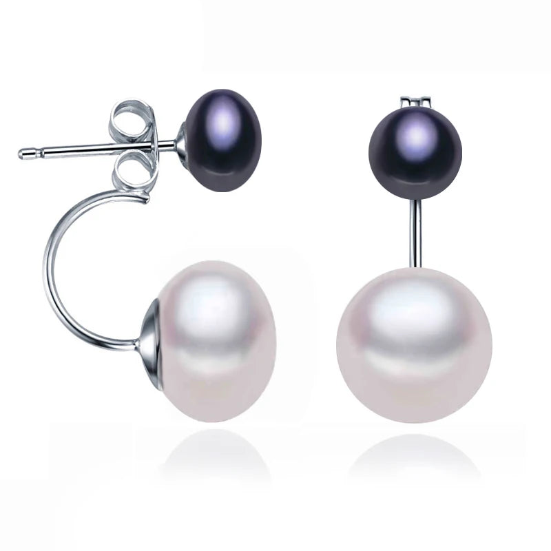 Real Natural Double Black Pearl Earrings 925 Sterling Silver Freshwater Stud Earrings With Pearls