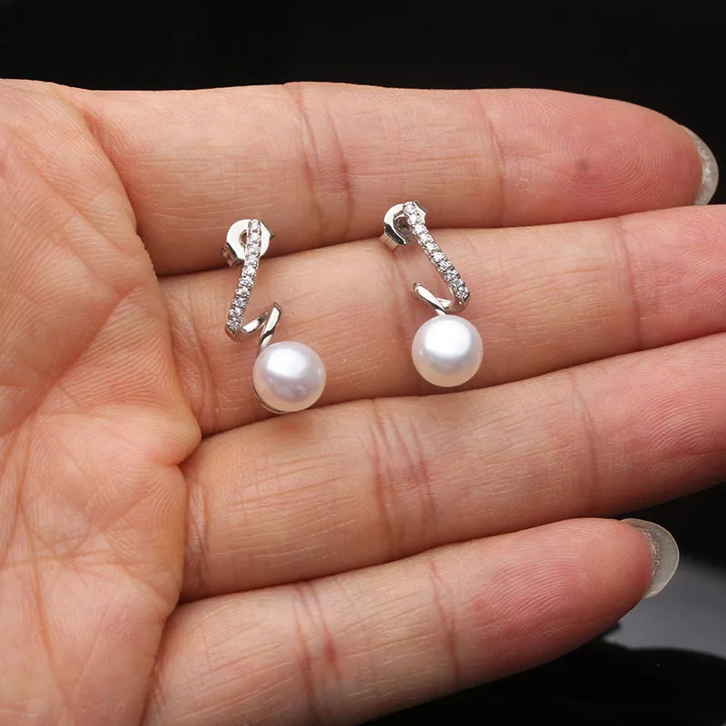 Vintage Natural Freshwater Pearl Earrings For Women,Small 925 Silver Cultured Pearl Earrings