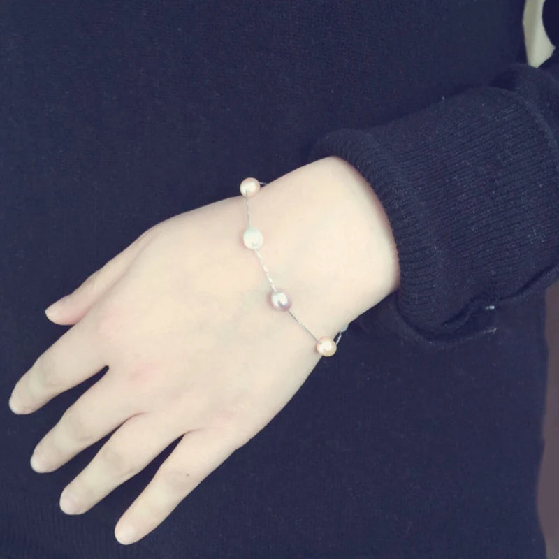 Real Freshwater Pearl Bracelet Natural Pearl Jewelry Bracelet 925 Silver