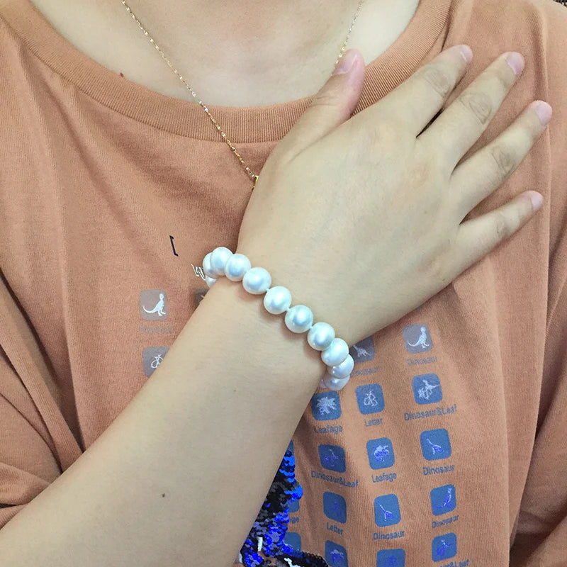 100% Real Natural Near Round Pearl Bracelet for Women, Freshwater Pearl