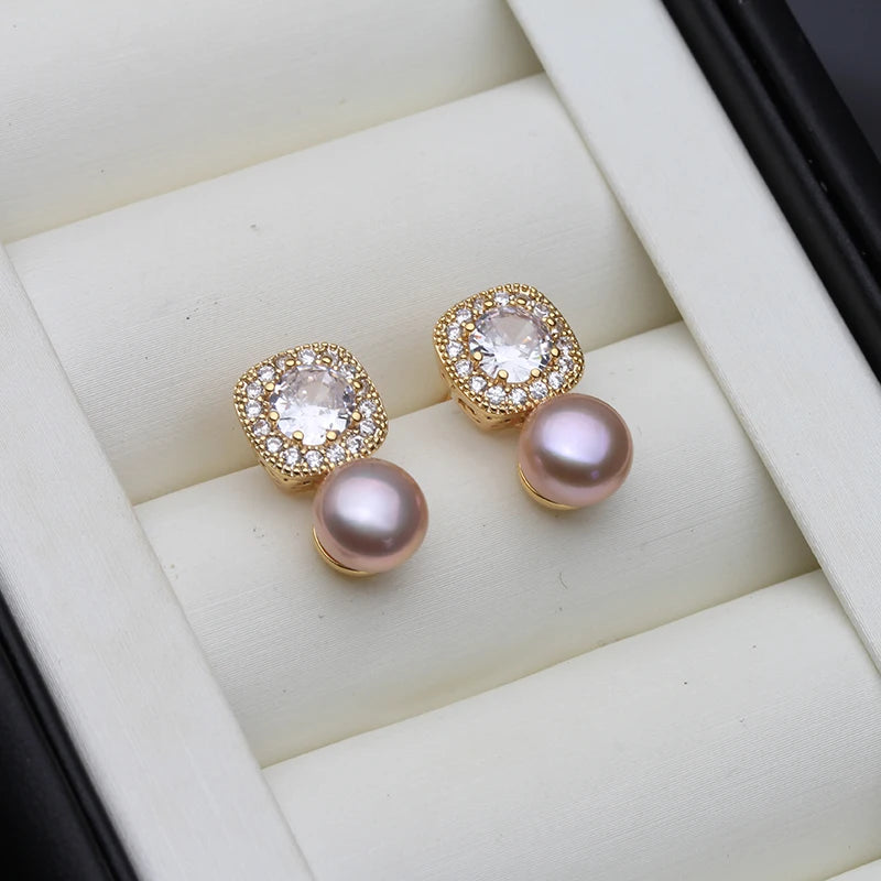 Freshwater Pearl EarringsCute Small Zircon Natural Pearl Stud Earring