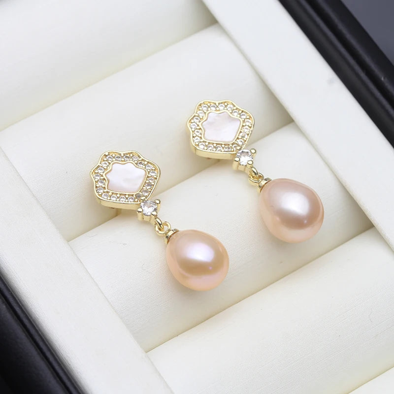 Real Natural Freshwater White Pearl Earrings Jewlery  925 Silver Stud Earrings