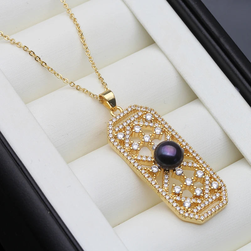 Trendy White Freshwater Pearl Pendant Pendant Cultured Gold Plated Pearl Necklace