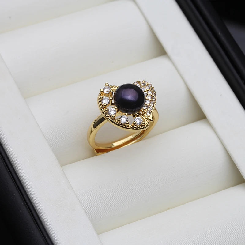 Real Natural Freshwater Pearl Rings Woman,Gold Plated Cultured Pearl Rings Adjustable