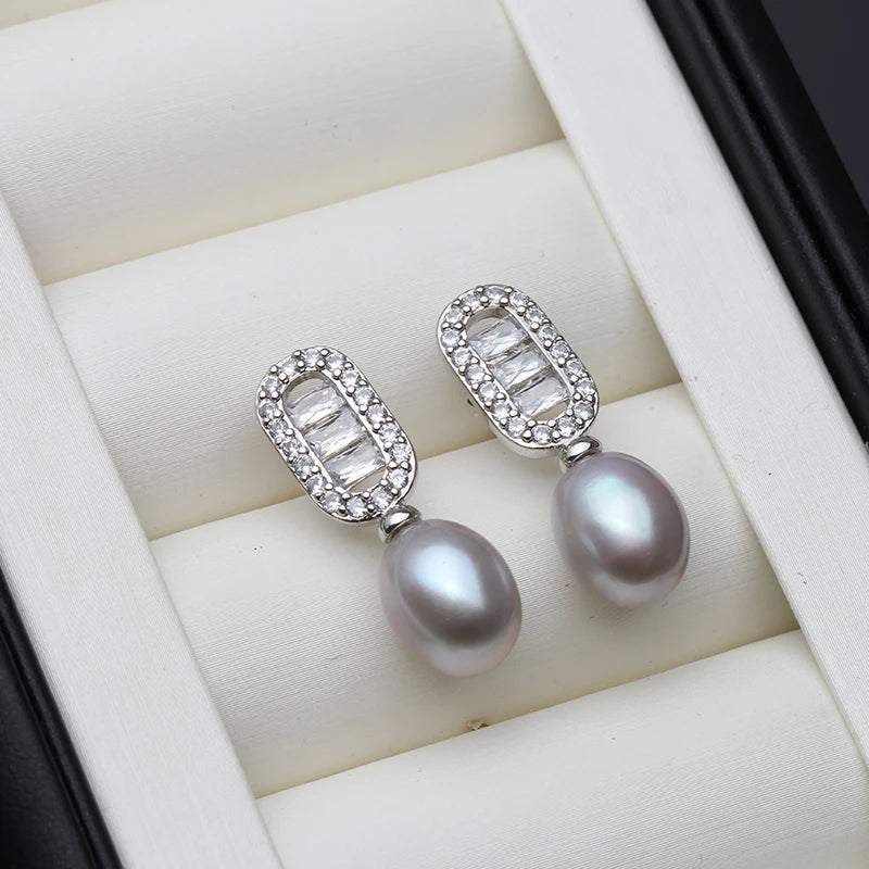 925 Sterling Silver Stud Earrings Pearl For Women,Beautiful Freshwater Natural Pearl Earring