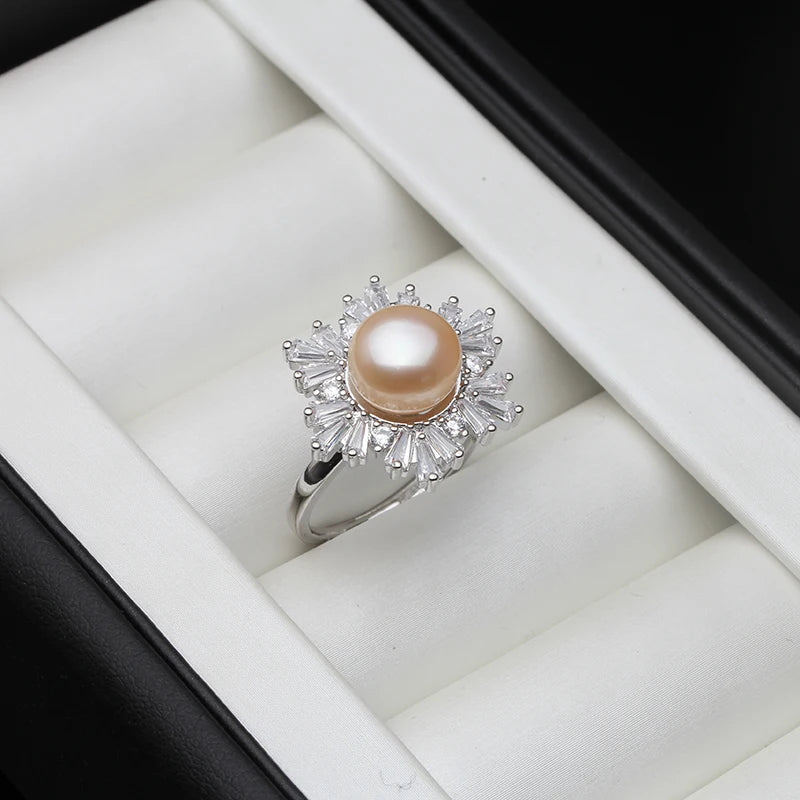 925 Sterling Silver Ring With Pearls Woman,Trend Adjustable Natural Freshwater Pearl Ring