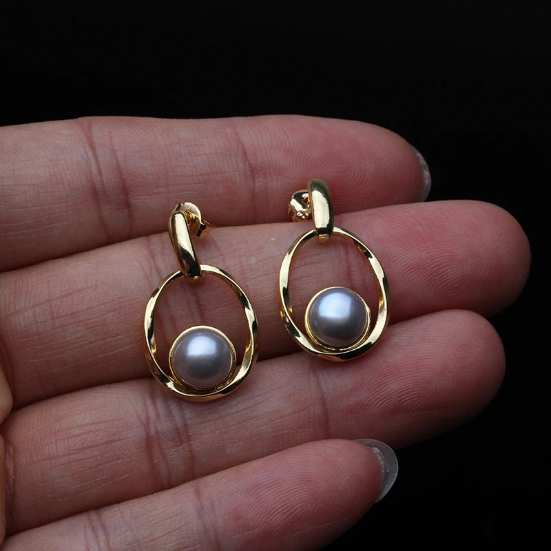 Genuine Freshwater Black Pearl Earrings Stud Earrings