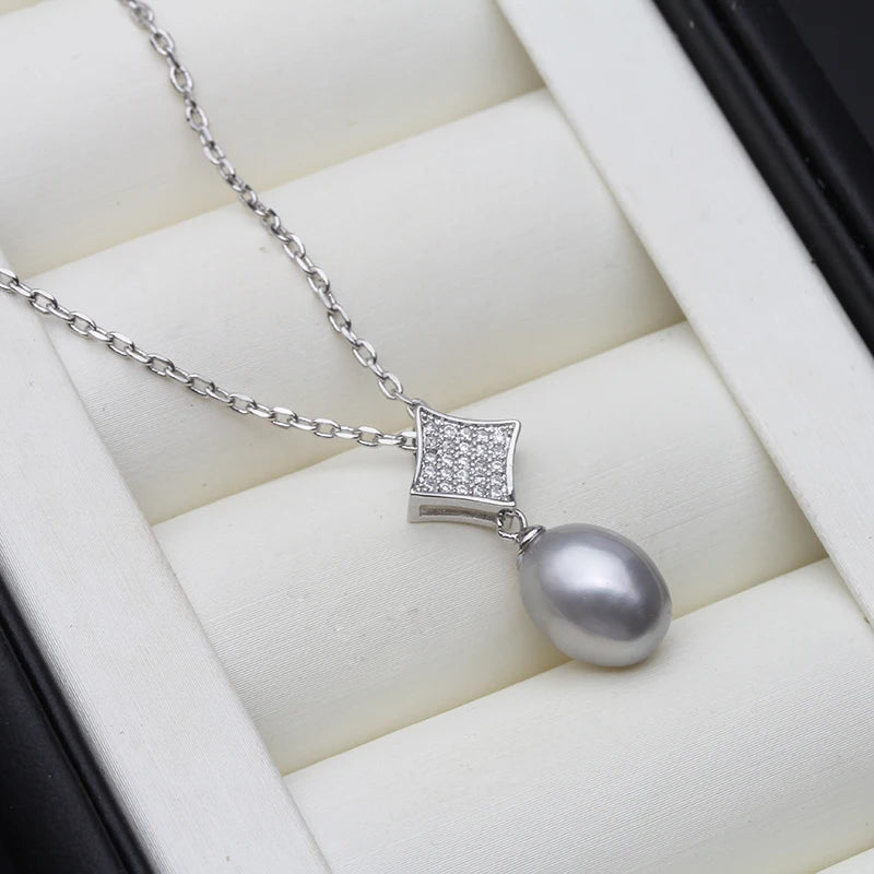 925 Sterling Silver Pearl Necklace For Women,Cultured Natural Fresh Water Pendant