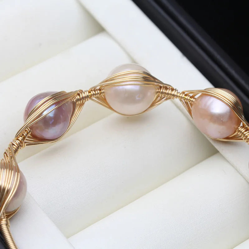 Freshwater Pearl Bracelet for Women,14k Gold Plated Natural Pearl Bracelets