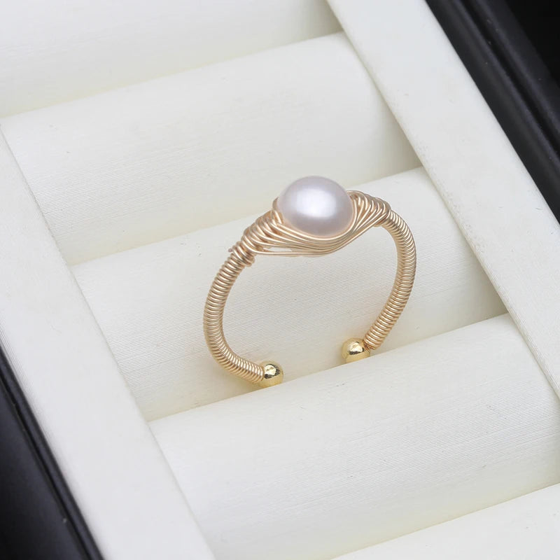 Genuine Freshwater Pearl Rings For Women,Trend Gold Plated Pearl Ring Adjustable