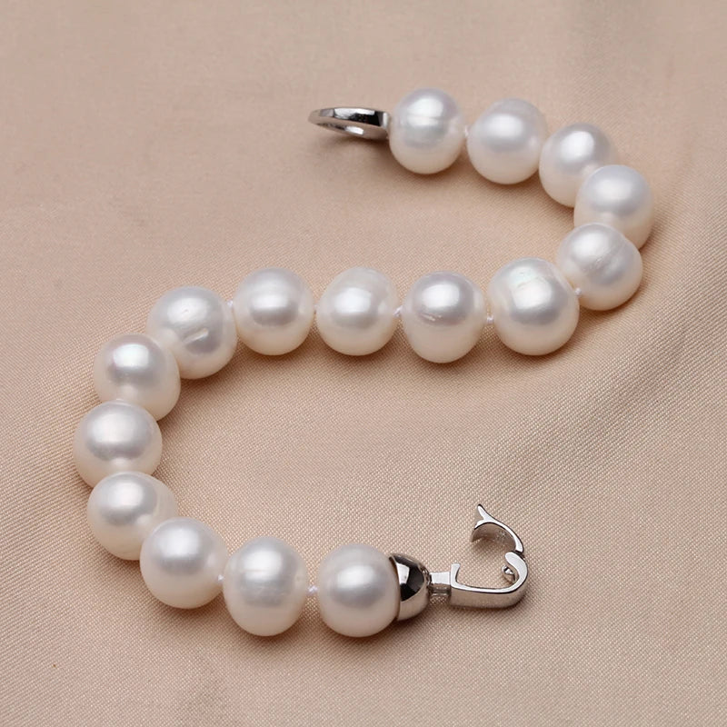 100% Real Natural Near Round Pearl Bracelet for Women, Freshwater Pearl