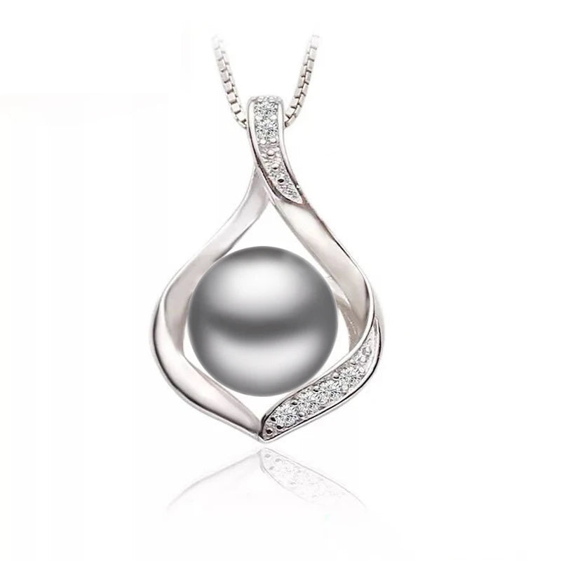 Real Natural Freshwater Black Pearl Pendant Jewelry ,Cute 925 Silver Pearl Necklace