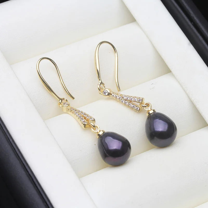 Beautiful Freshwater Black Pearl Earrings For Women,Gold Plated Pearl Stud Earring