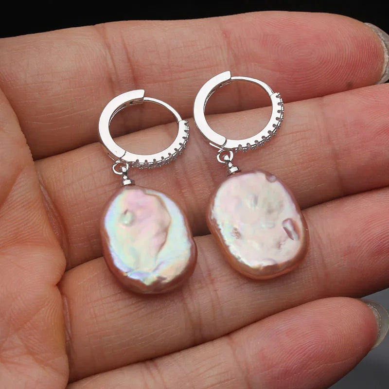 Baroque Silver 925 Pearl Earrings For Women,Real Cultured Natural Freshwater Earrings