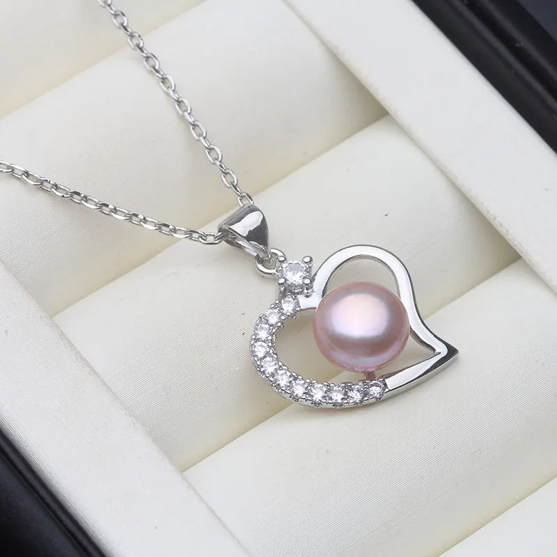 Trend Natural Cultured Fresh Water Pearl Heart Pendant 925 Silver Woman,White Pearl Pendant