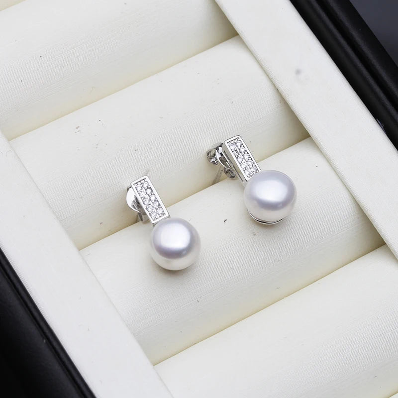 Natural Freshwater Pearl Stud Earrings For Women,Trendy Sterling Silver