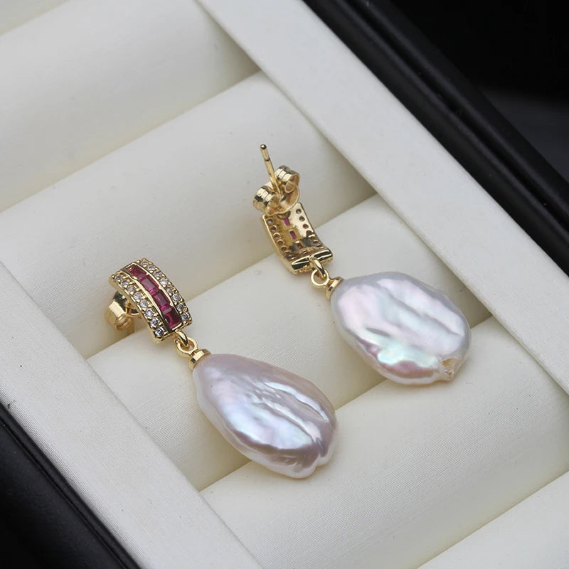 Genuine Natural Freshwater Baroque Pearl Earrings  925 silver Earrings Mother WifeGift