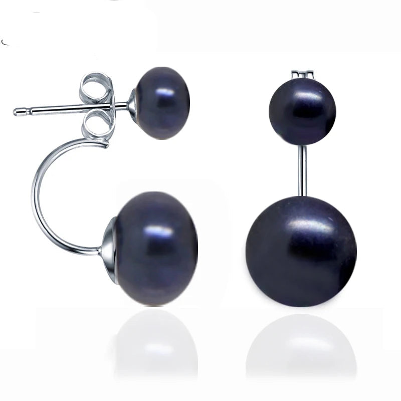 Real Natural Double Black Pearl Earrings 925 Sterling Silver Freshwater Stud Earrings With Pearls