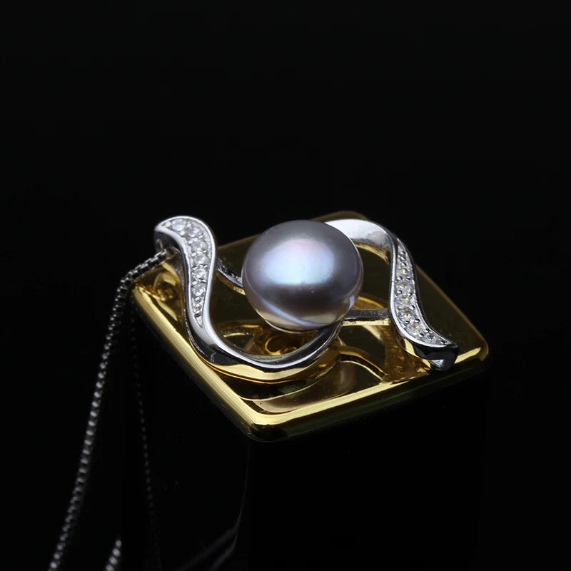 Real Natural Black Pearl Pendant Classic Fresh water 925 Pearl Pendant Silver