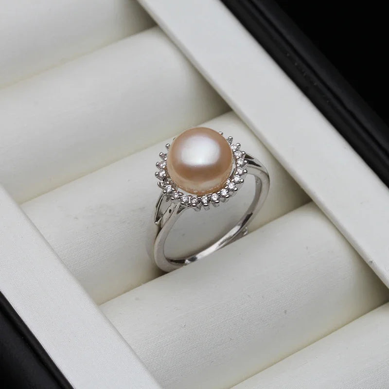 925 Sterling Silver Ring With PearlsResizable Real Natural Freshwater
