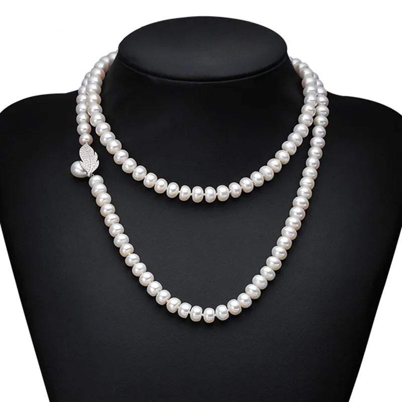 Real Natural Long Pearl Necklace For Women,Wedding Fresh Water Pearl Necklaces