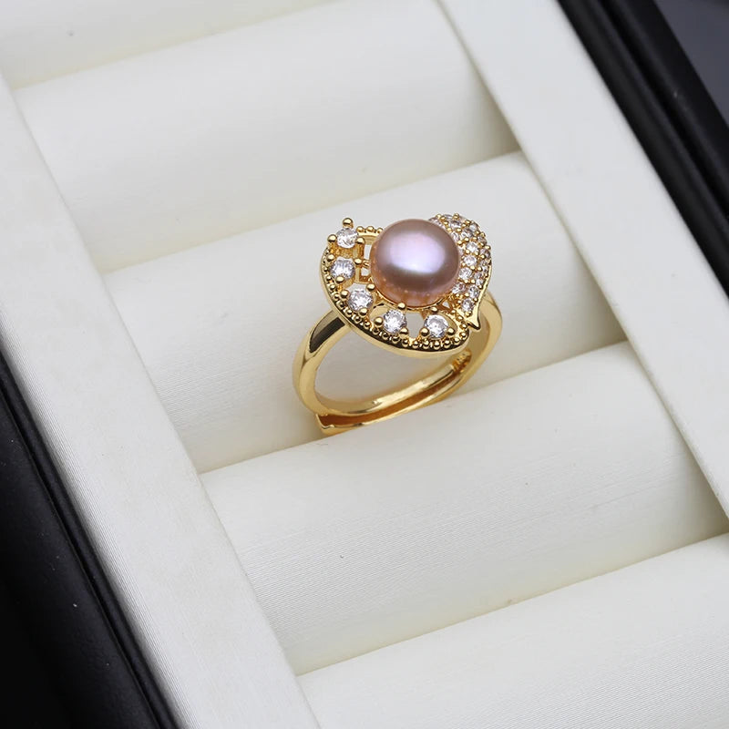 Real Natural Freshwater Pearl Rings Woman,Gold Plated Cultured Pearl Rings Adjustable