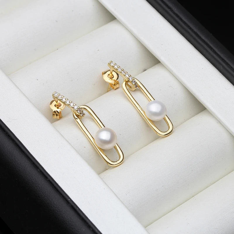Vintage Stud Earrings With Pearls Women,Natural Fresh Water White Jewelry Pearl Earrings