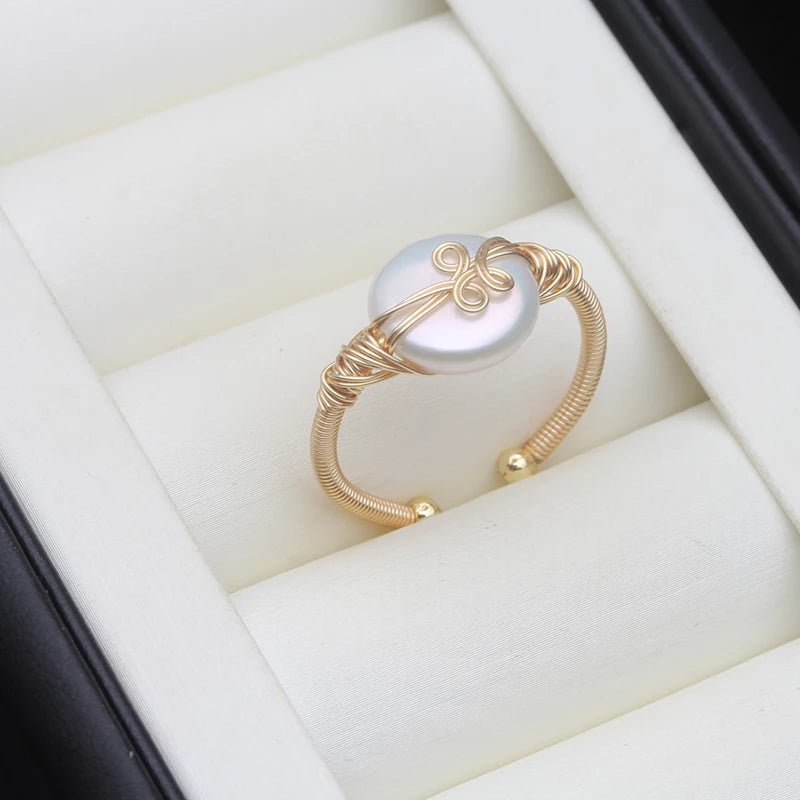 Genuine Freshwater Pearl Rings For Women,Trend Gold Plated Pearl Ring Adjustable