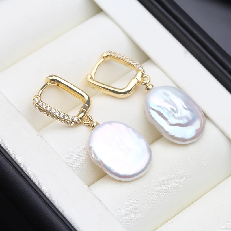 Real Freshwater Large Baroque Pearl Earrings Woman,Bridal Silver 925 Hoop Earrings With Pearls