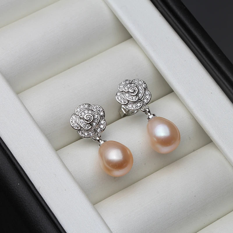 925 Sterling Silver Stud Earrings Pearl,Fashion Natural River  Pearl Earring