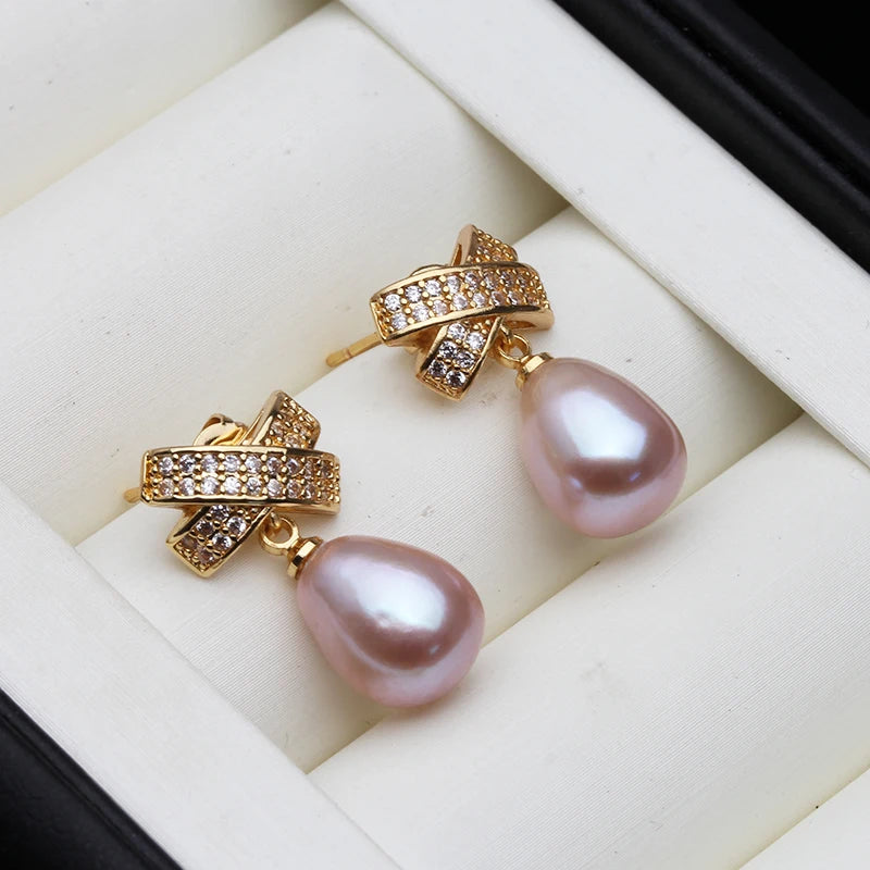 White Natural Pearl Woman Earrings, Fresh water Pearl Earrings Silver 925