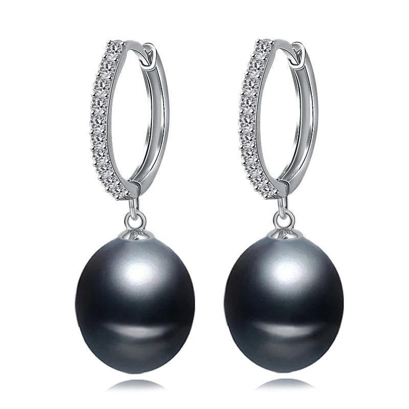 Natural Freshwater Grey Pearl Hoop Earrings Women,Bridal Silver 925 Pearl Earring