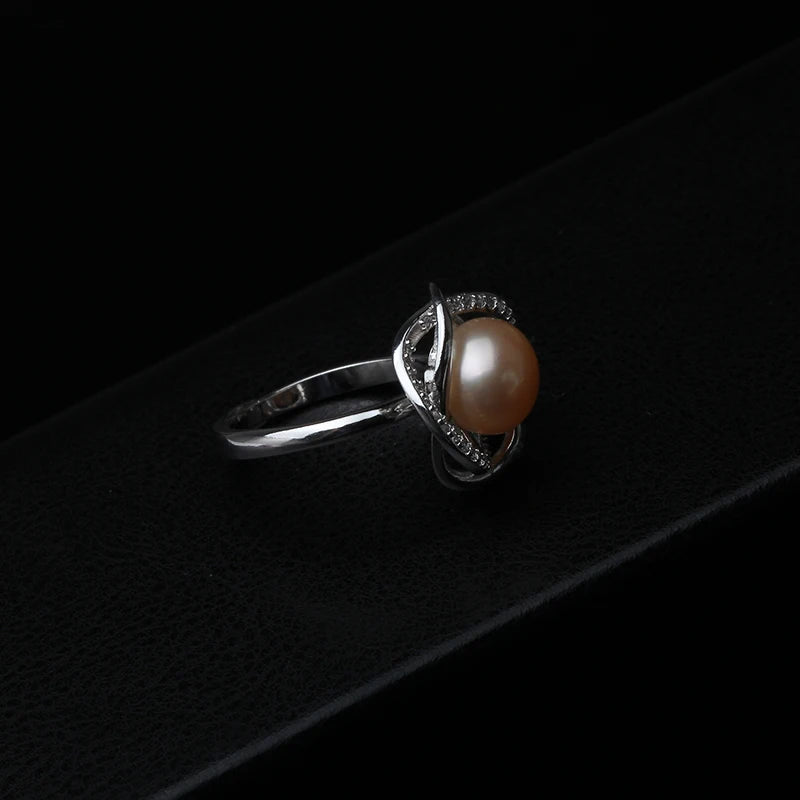 Real Freshwater Black Pearl Ring Woman,Cultured Natural Pearl Rings 925 Silver Adjustable