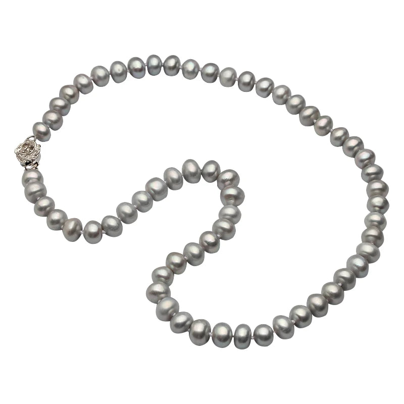 Real Fresh Water Grey Pearl Necklace Choker For Women,Vintage Fine Beads Pearls
