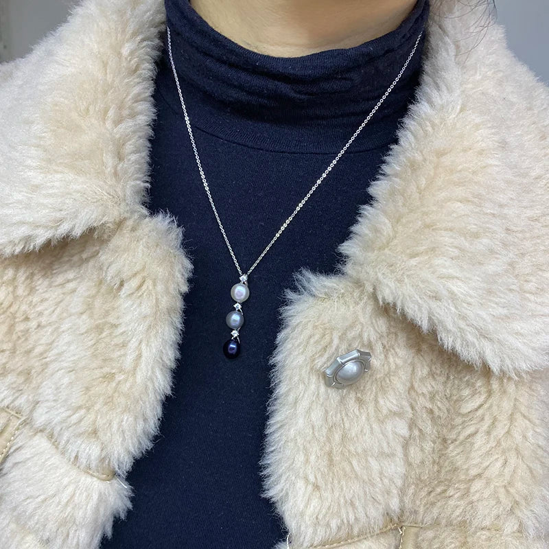 Freshwater Natural Pearl Necklace ,925 Sterling Silver Pearl Pendant