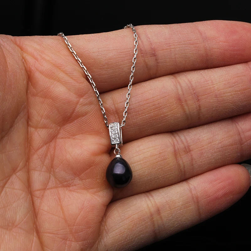 925 Silver Natural Freshwater Pearl Necklace and Earrings Jewelry Set