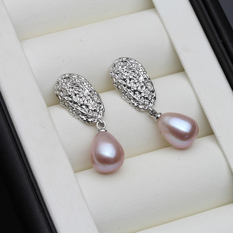 Vintage Earrings With Pearls Jewelry Woman,Bridal Silver 925 Freshwater Pearl Earrings