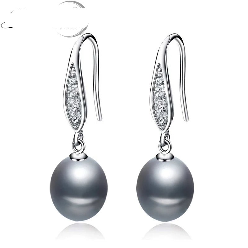 Real Grey Freshwater Pearl Earrings 925 Silver Pearl Drop Earring