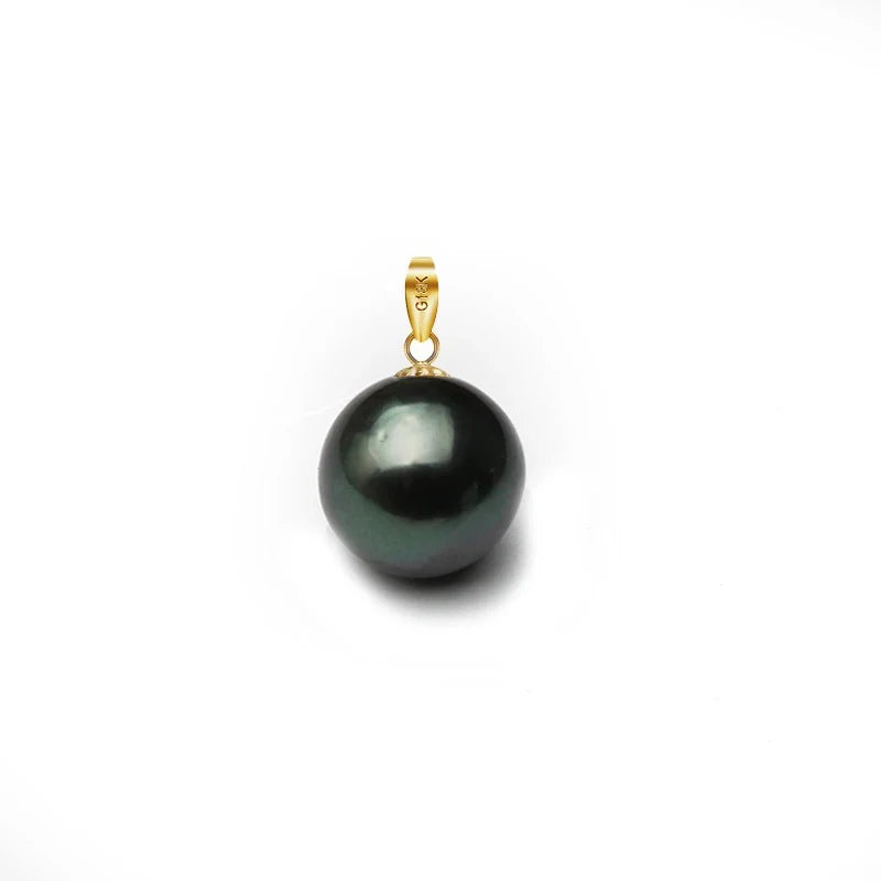 Real Natural Black Tahitian Pearl Pendant Women,18k Gold Pearl Pendant WITHOUT Chain  AA+ Grade
