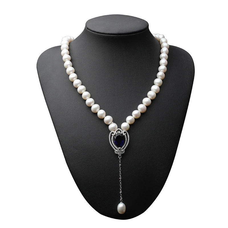 White Real Natural Fresh Water Pearl Heart Necklace For Women,925 Silver Pearl Necklace Choker