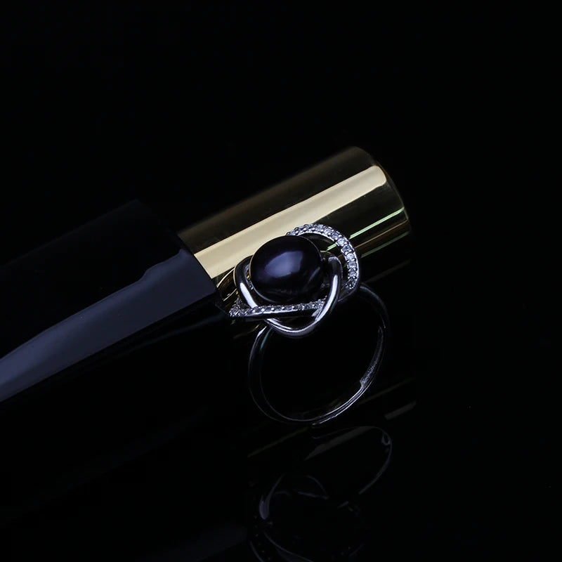 Real Freshwater Ring with Real Pearl ,White Black Natural 925 Sterling Silver Pearl Rings Adjustable