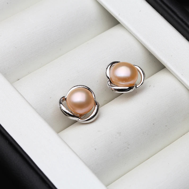 Real Classic White Natural Freshwater Small Pearl Earrings,Cute 925 Silver Stud