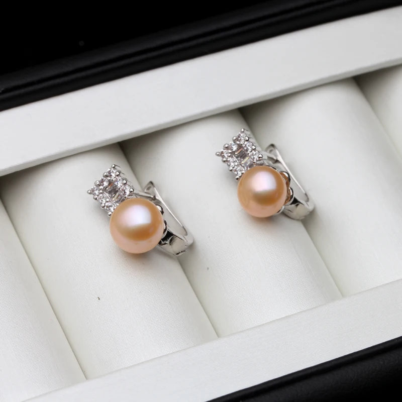 925 Sterling Silve Clip ons Earrings Real Natural Freshwater pearl
